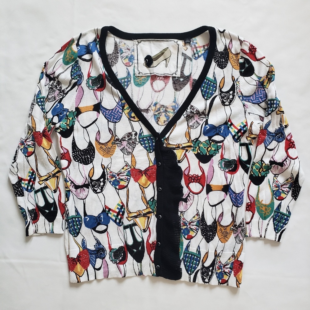 Anthropologie Imelda Shoe Print Cardigan Sz Large